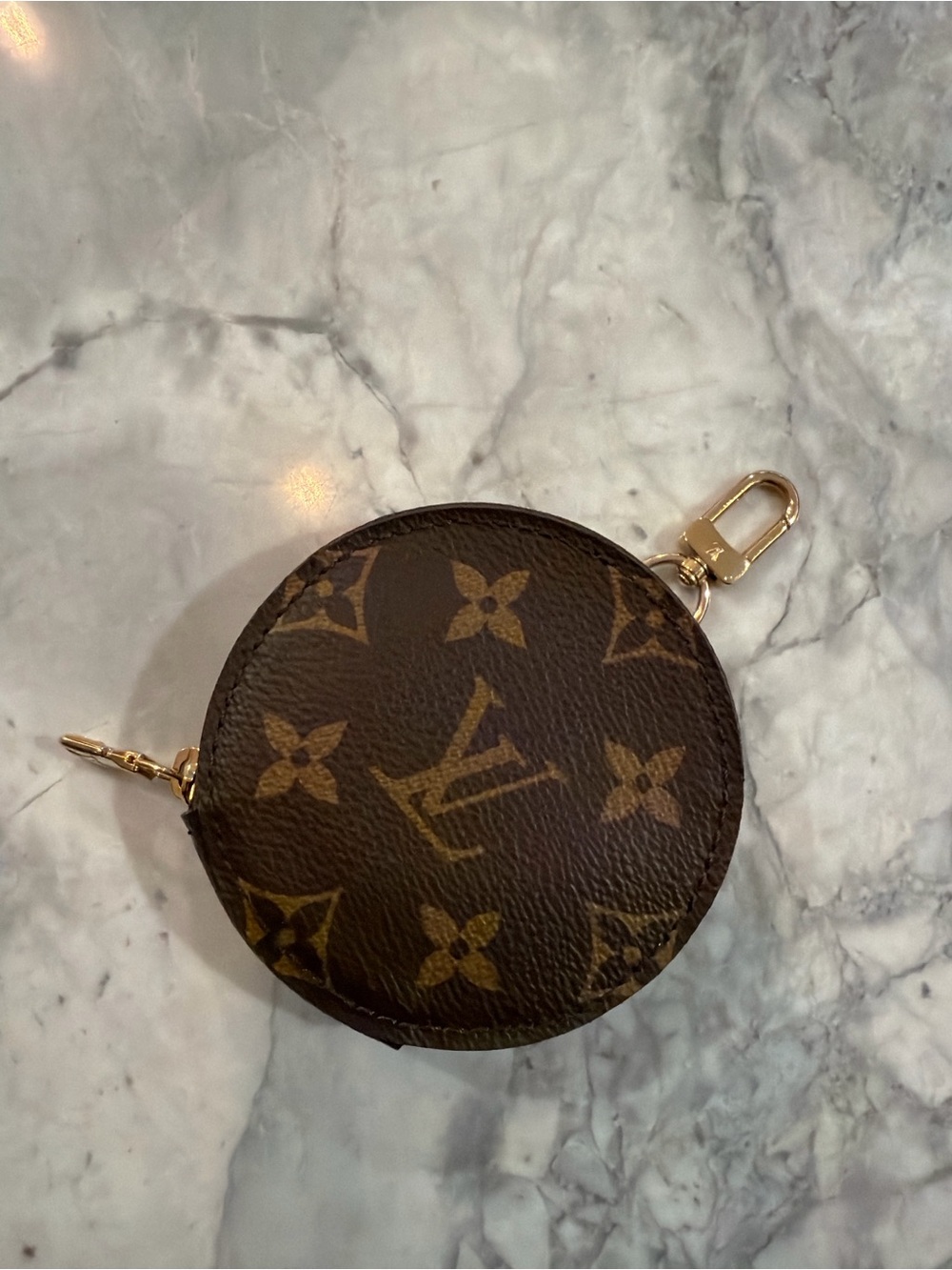 Louis Vuitton Monogram Round Coin Pouch in Brown and Gold